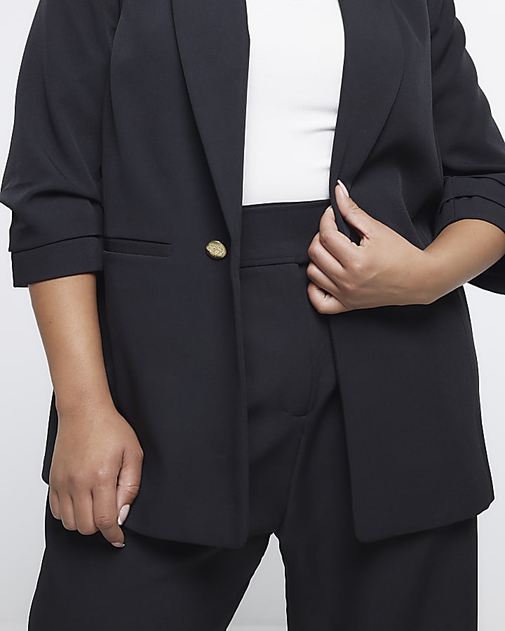 Plus Black Pleated Sleeve Blazer