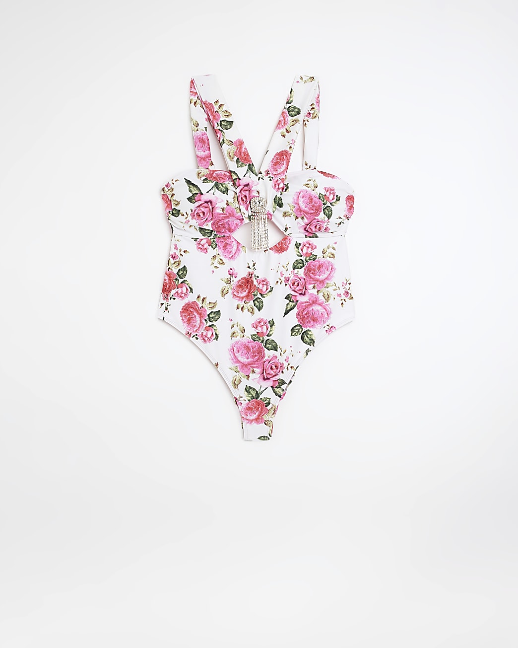 White floral bandeau cut out swimsuit