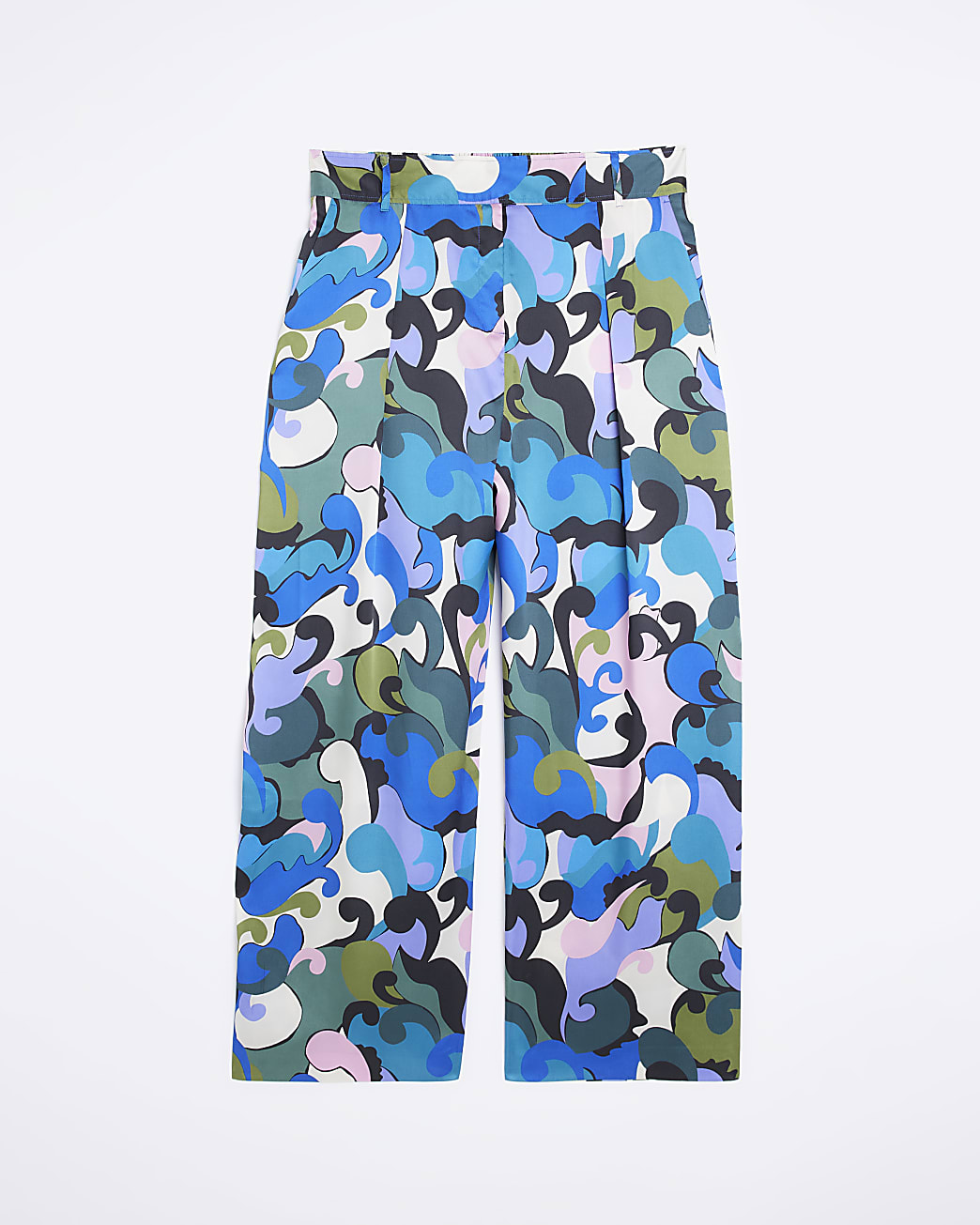 Plus blue print satin wide leg trousers