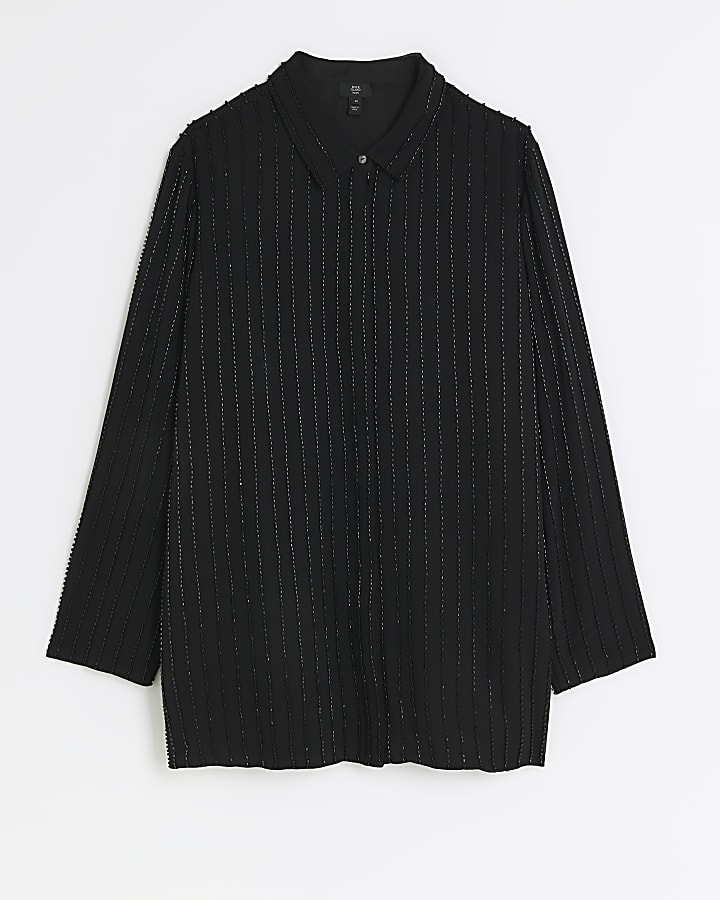 Plus black beaded long sleeve shirt