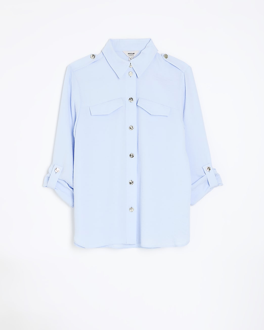 Blue crepe utility pocket shirt