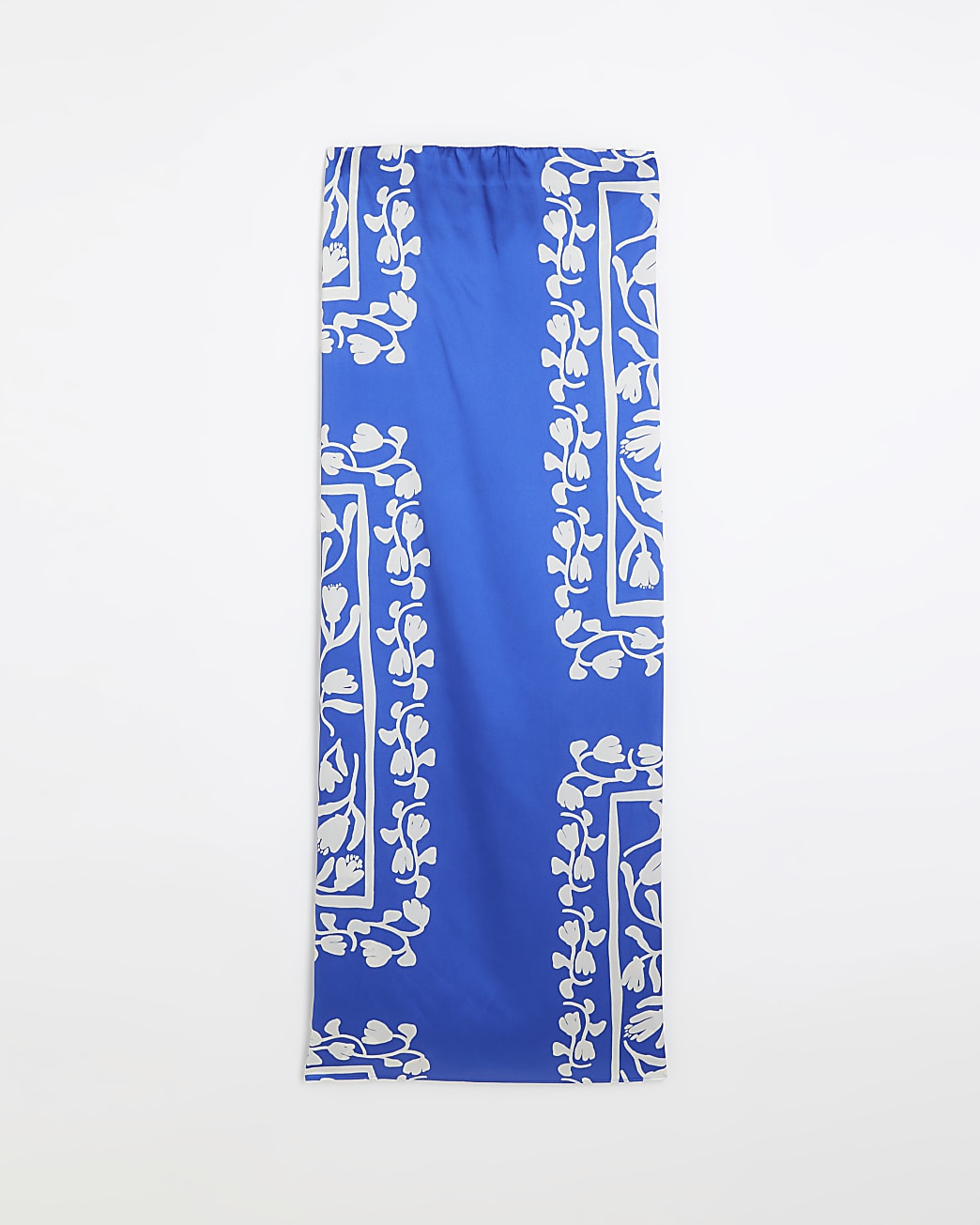 Blue satin floral bandeau slip midi dress