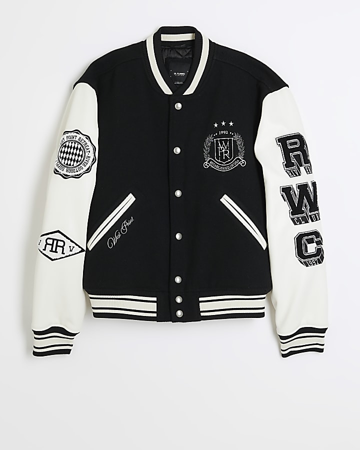 Black regular fit varsity bomber jacket