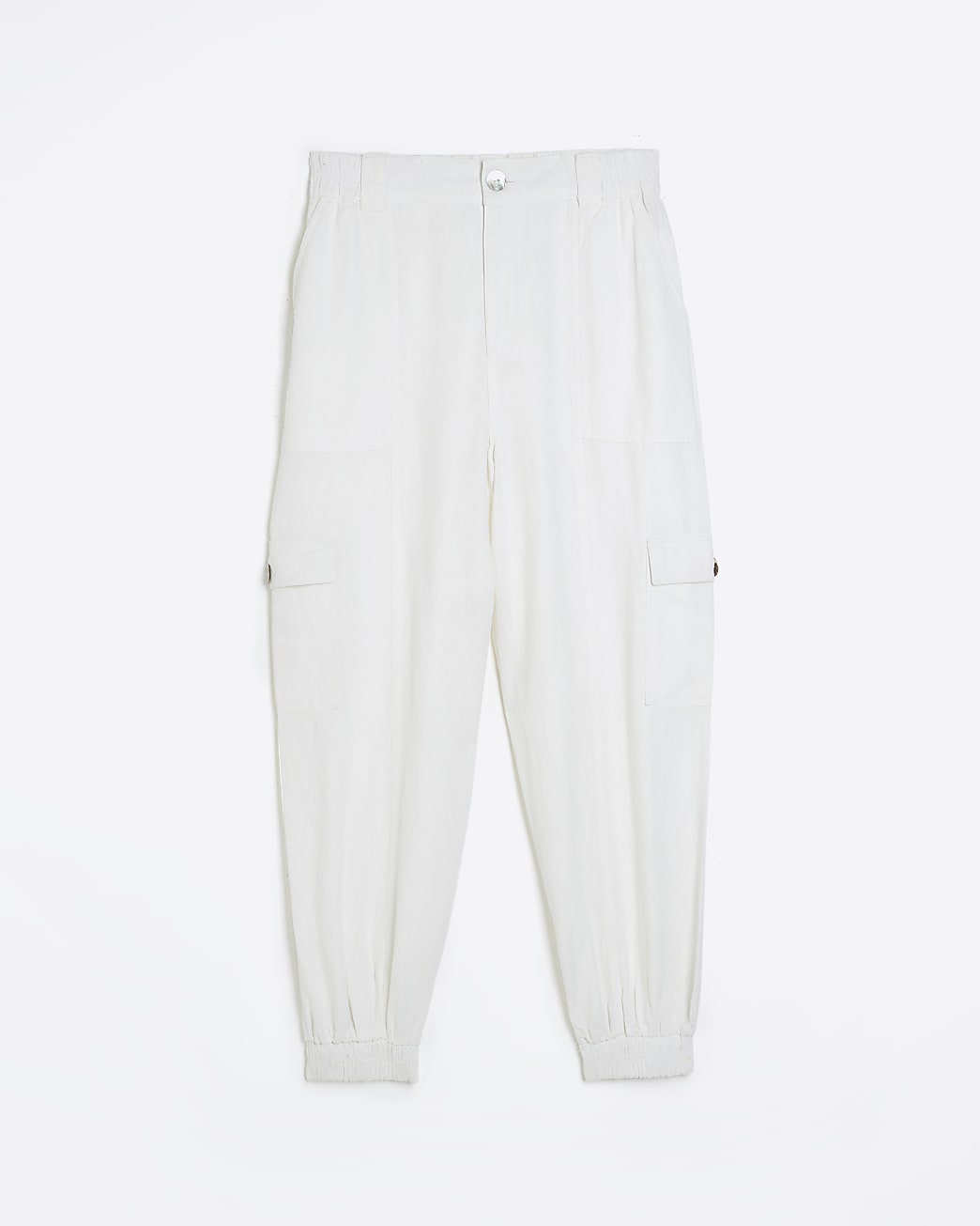 White linen blend cargo trousers