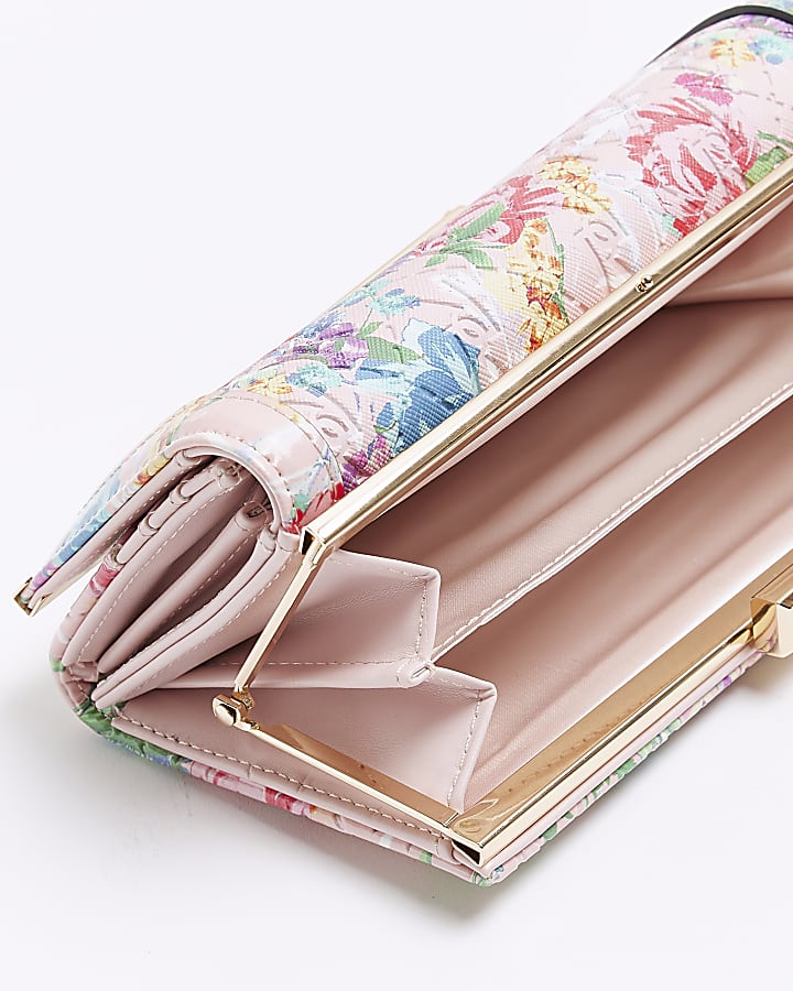 Pink patent floral clip top purse