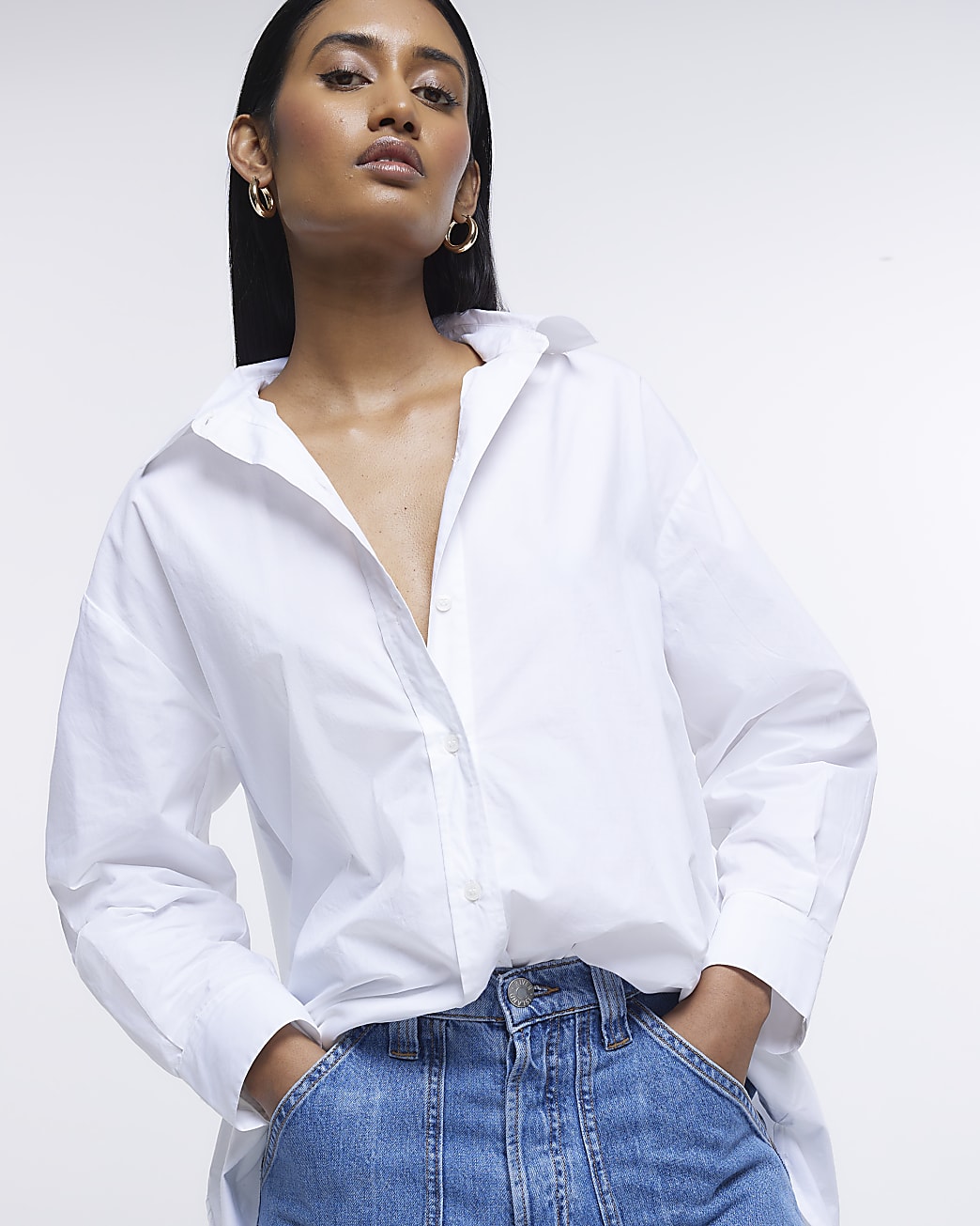 White oversized long sleeve shirt