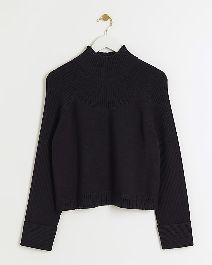 Navy rib roll neck jumper