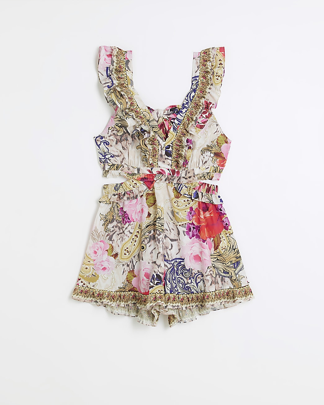 Pink frill tie back playsuit