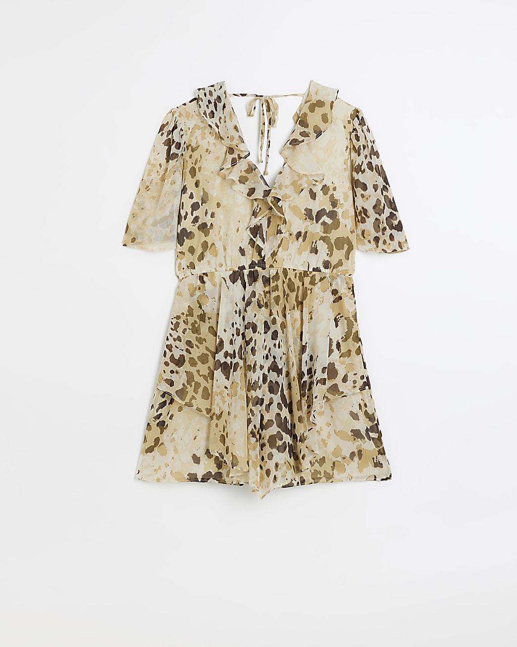 Stone animal print frill playsuit