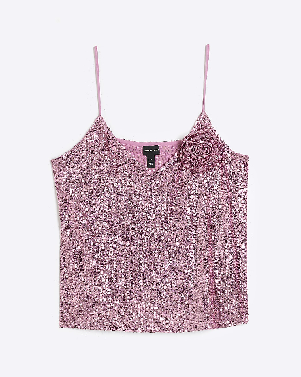 Pink sequin corsage cami top