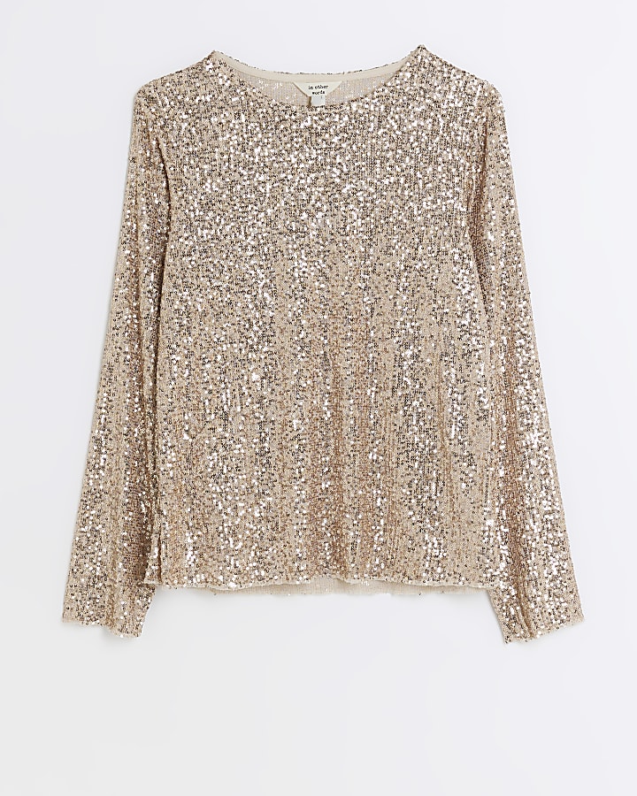Rose gold sequin long sleeve top