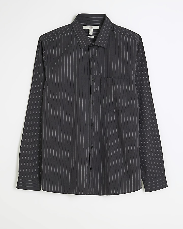 Navy slim fit striped smart shirt