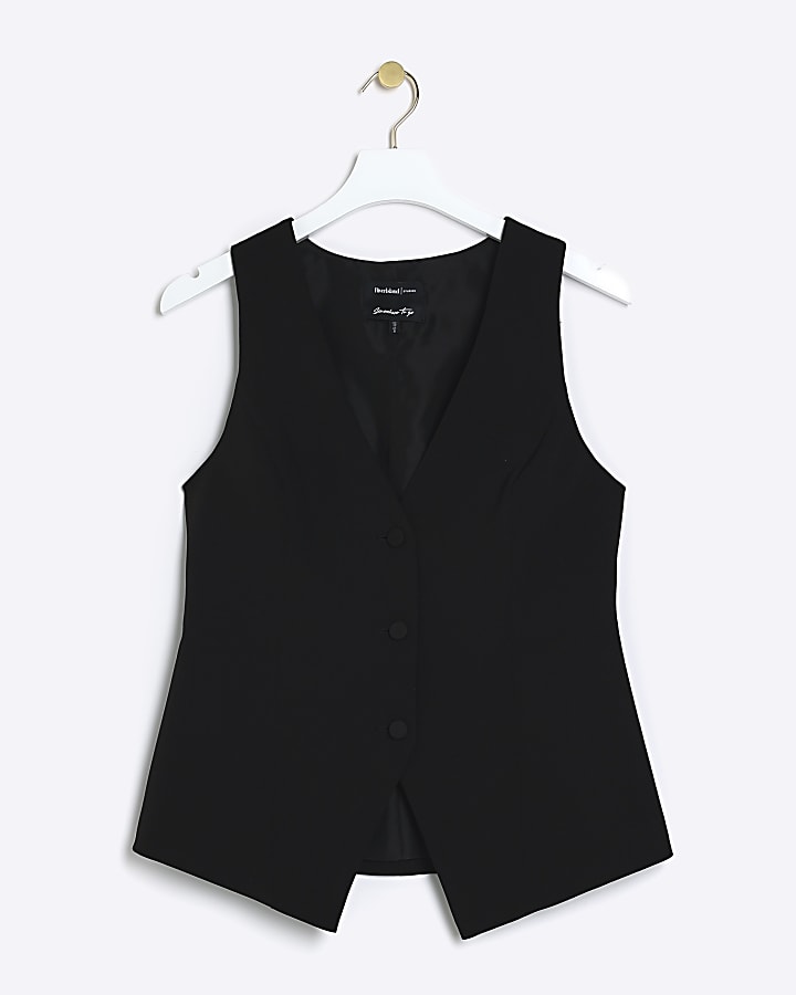 Black longline waistcoat