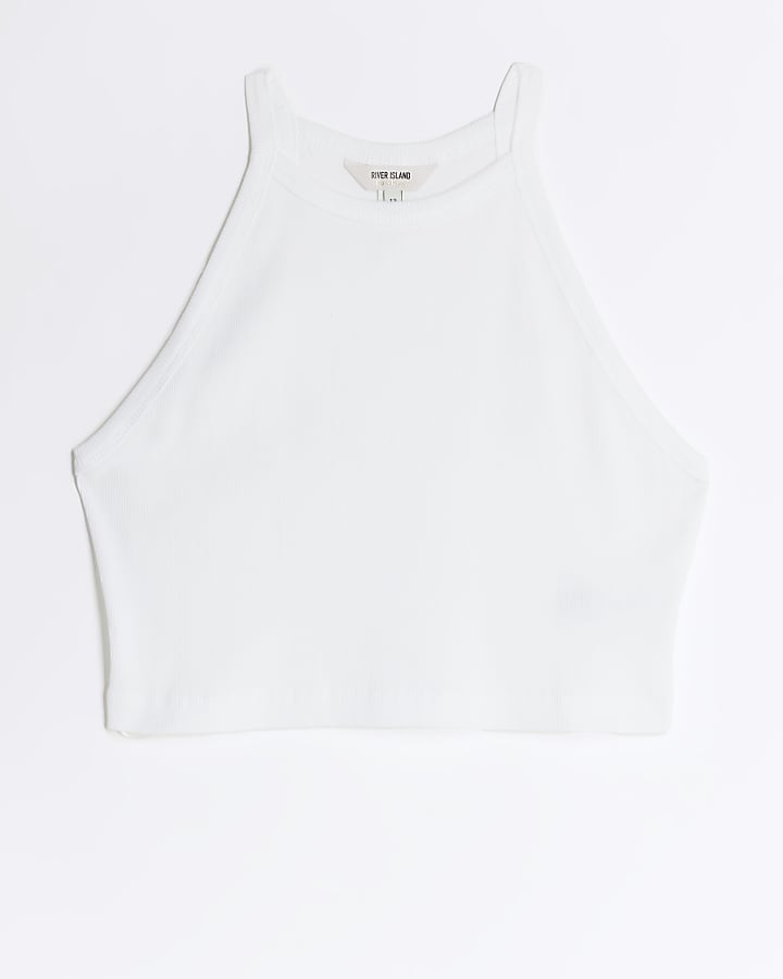 White racer crop tank top