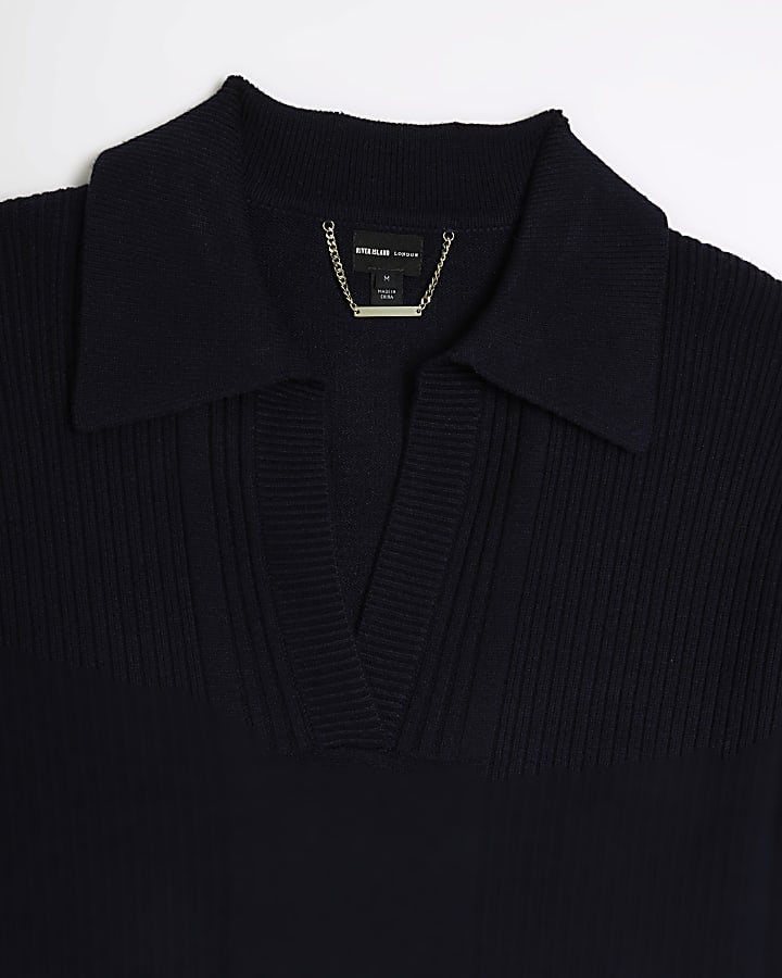 Navy collared jumper mini dress
