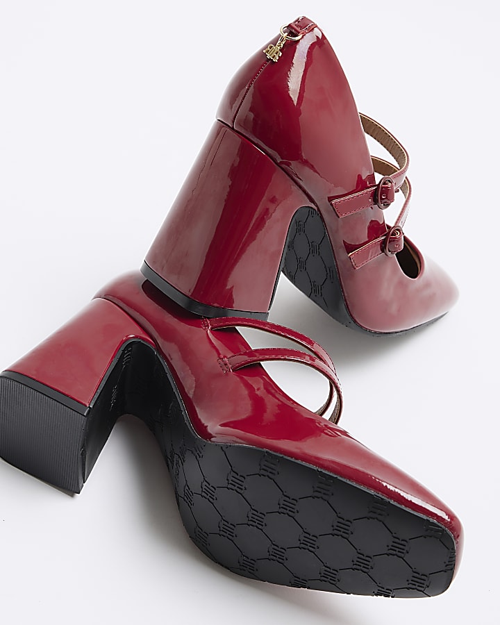 Red strap block heeled shoes