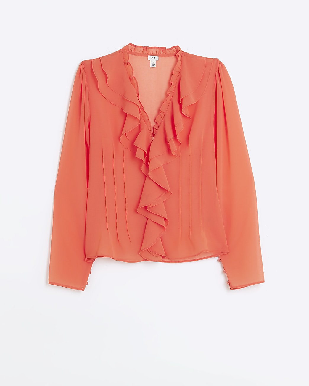 Coral long sleeve ruffle blouse