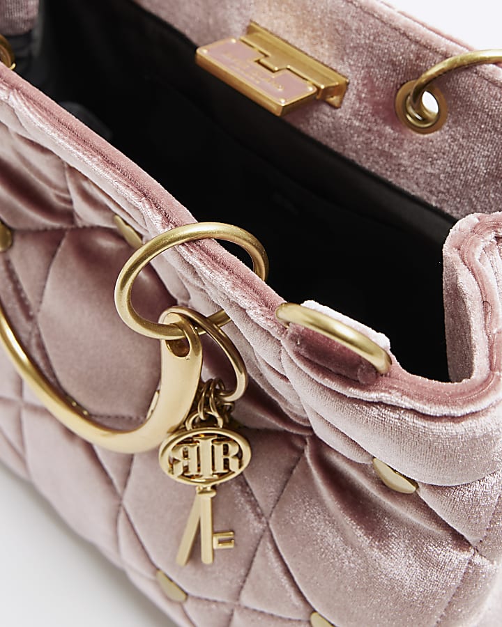 Pink velvet quilted tote bag
