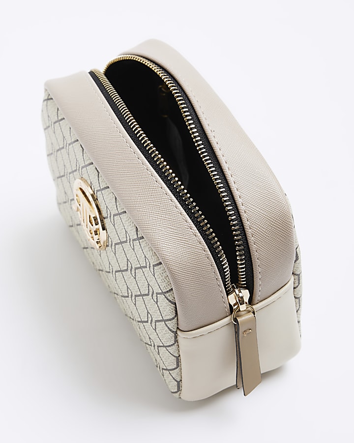 Beige RI monogram make up bag