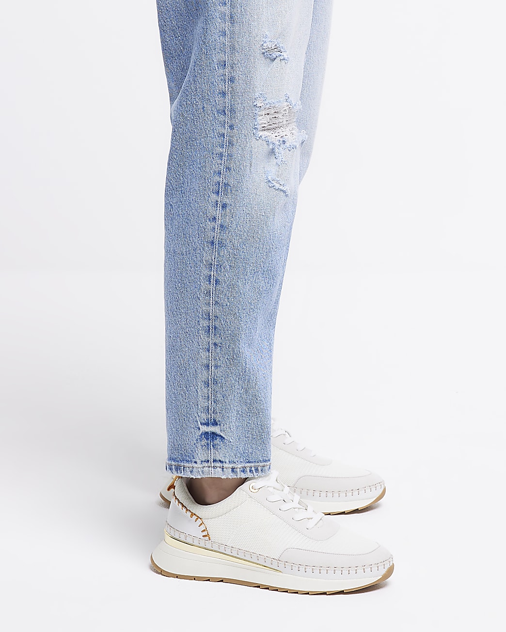 Beige stitch detail trainers