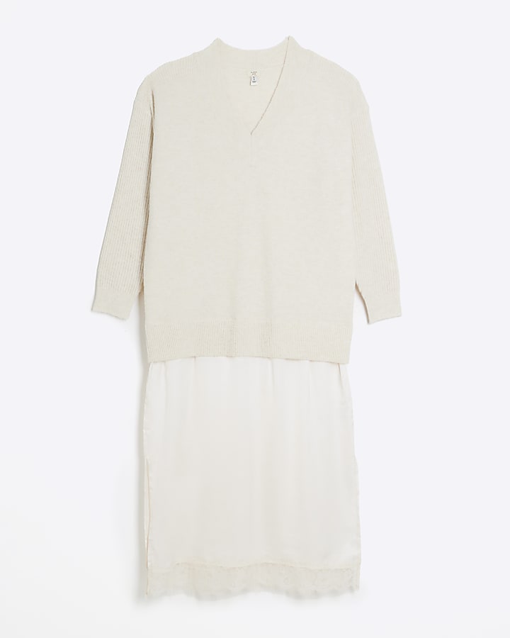 Cream satin jumper midi dress