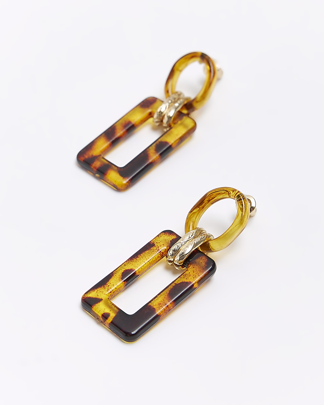 Brown tortoise shell rectangle drop earrings