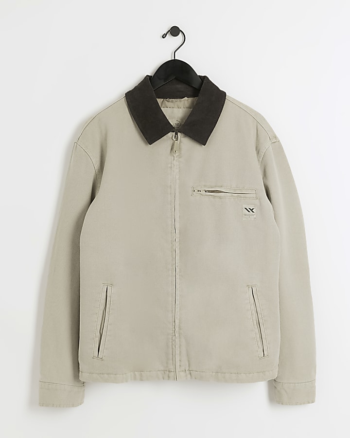 Washed stone regular fit canvas jacket