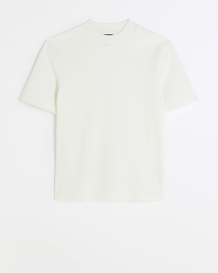 Ecru regular fit waffle texture t-shirt