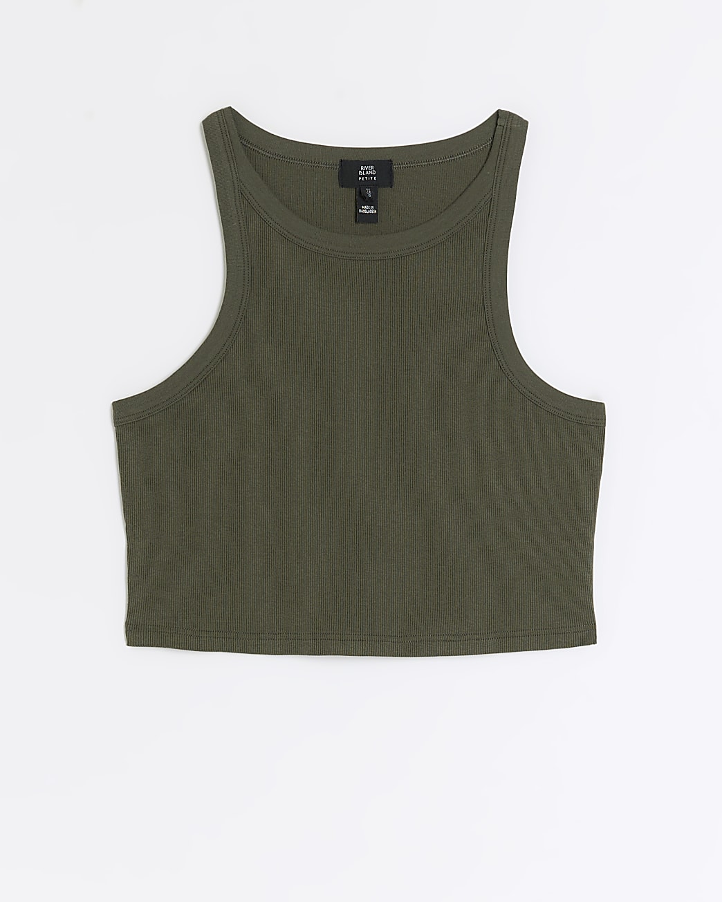 Petite khaki rib crop racer top