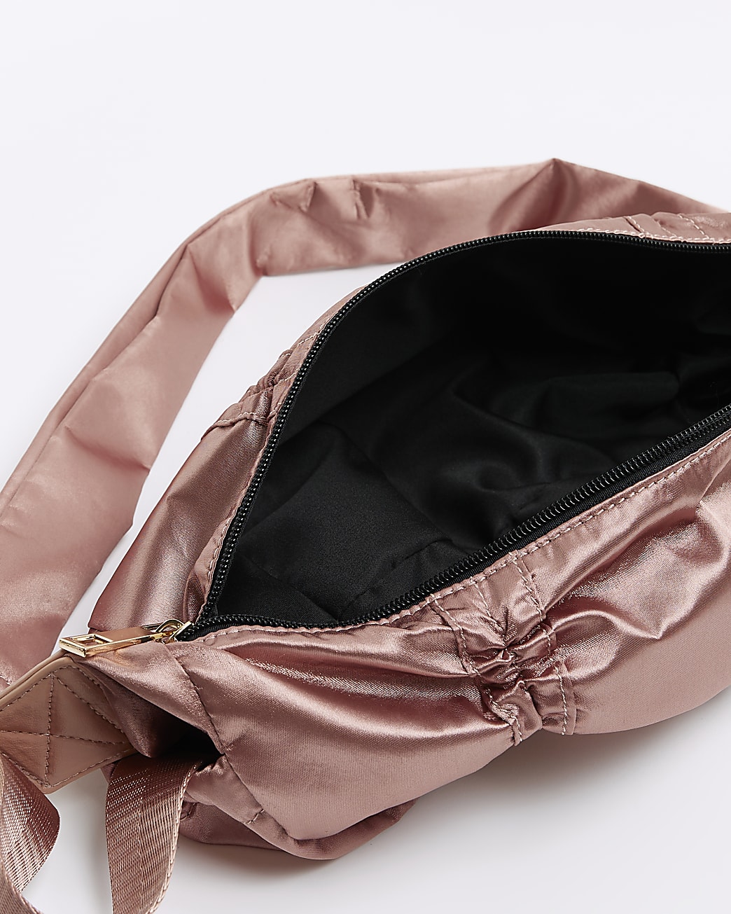 Pink satin utility shoulder bag