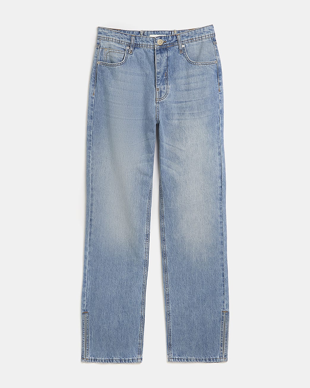 Blue high waisted straight leg jeans