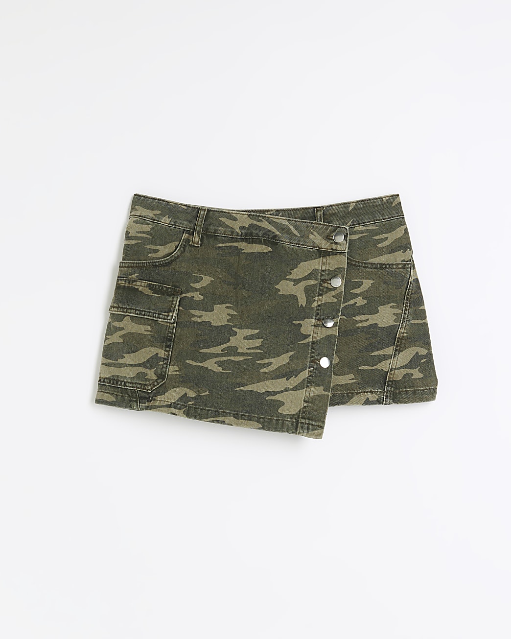 Khaki denim cargo wrap skort