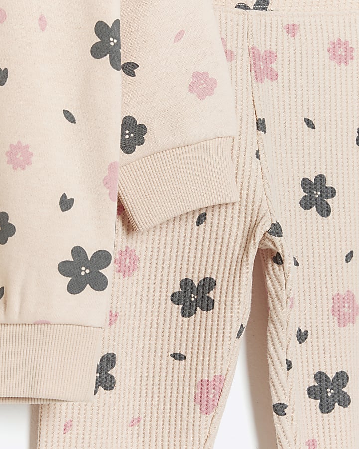 Mini girls pink floral sweatshirt set