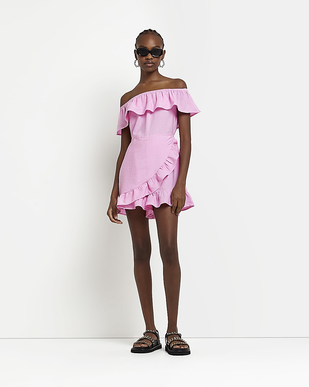 Pink Bardot Frill Playsuit