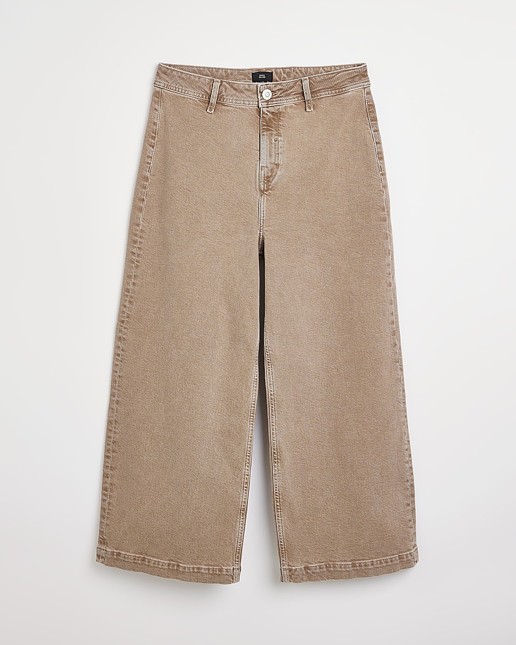 Beige cropped high waisted straight leg jeans