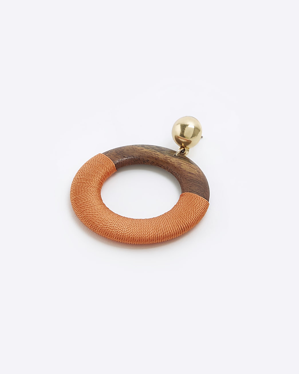 Orange half wrapped wood circle drop earrings