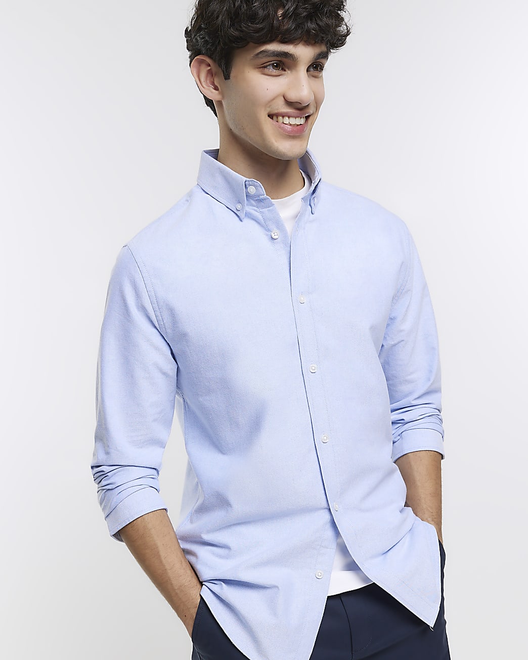 Blue slim fit oxford shirt