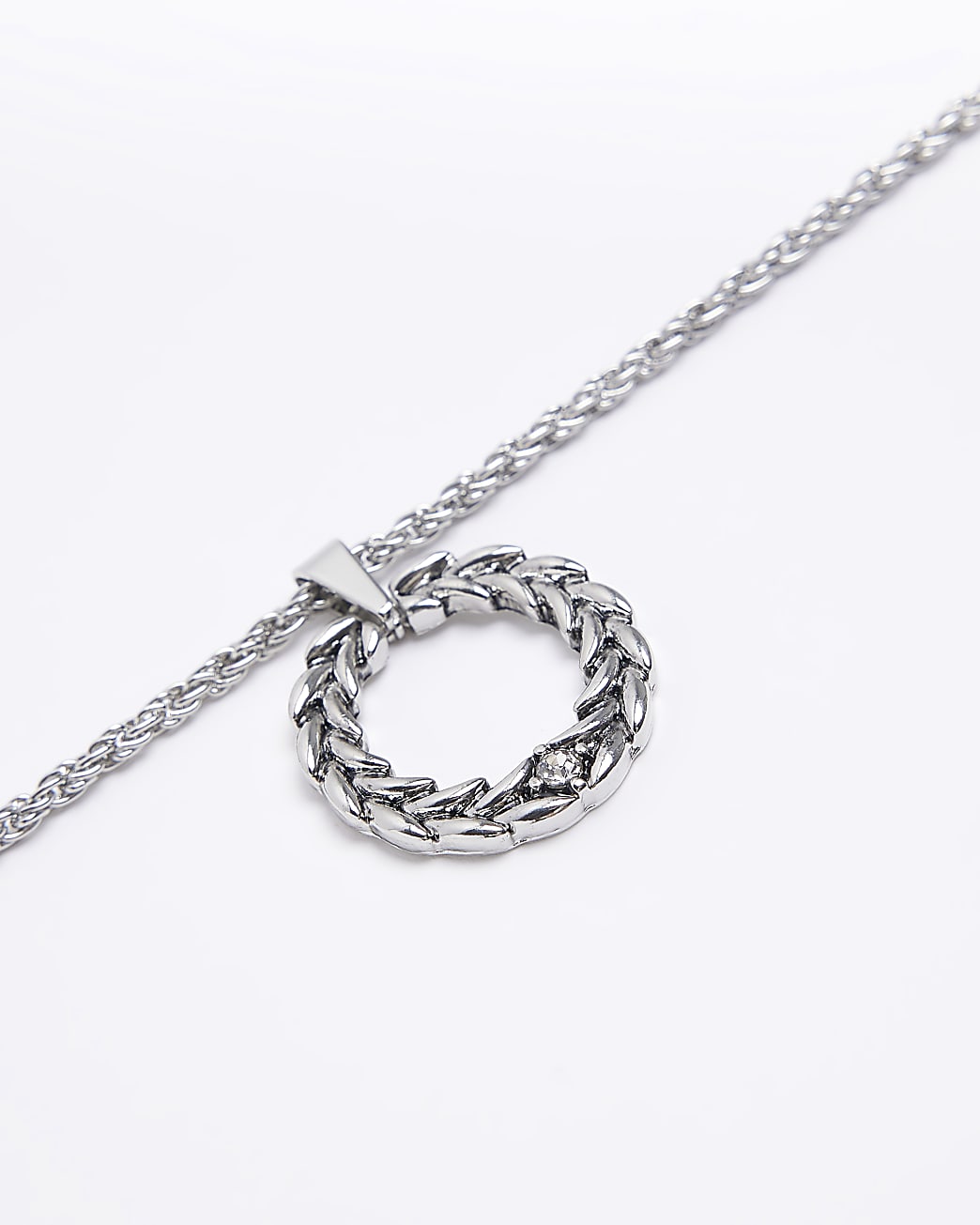 Silver colour twisted ring necklace