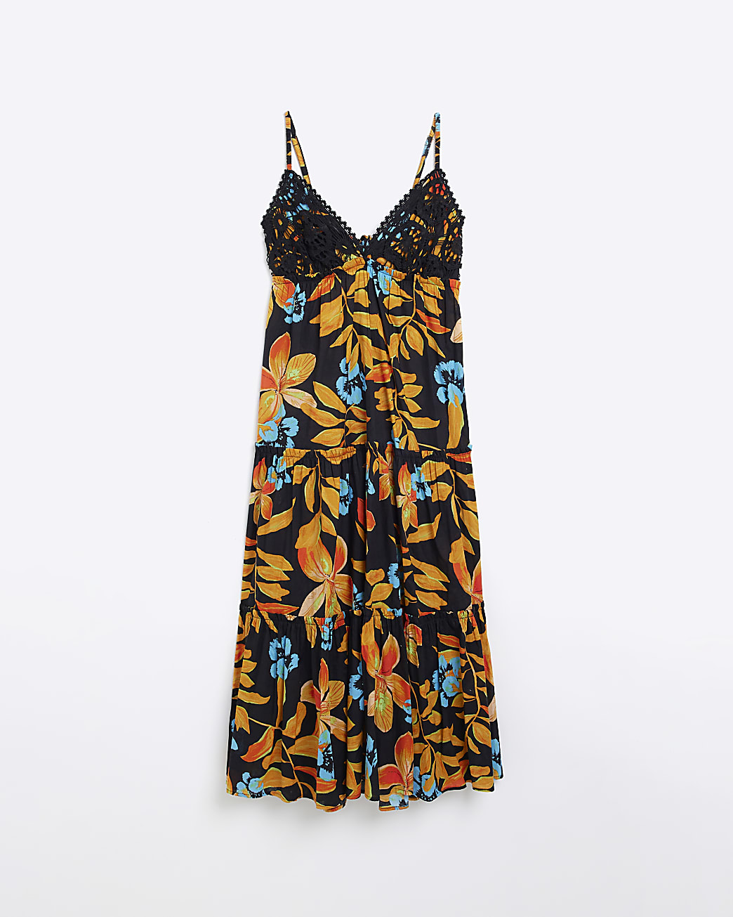 Black floral crochet detail beach maxi dress