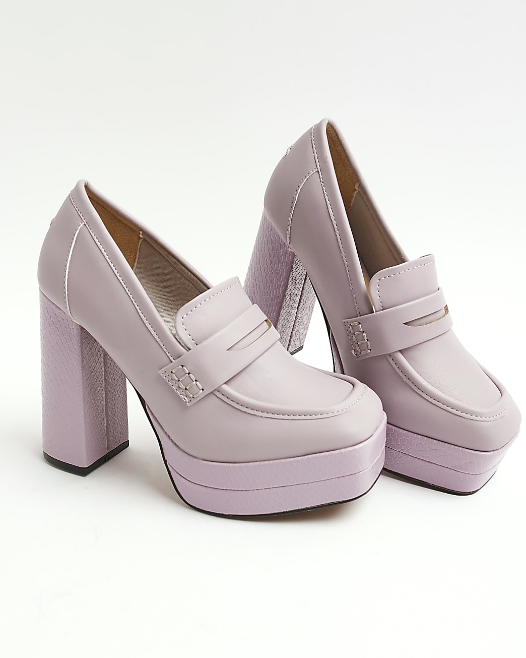 Purple platform heeled loafers