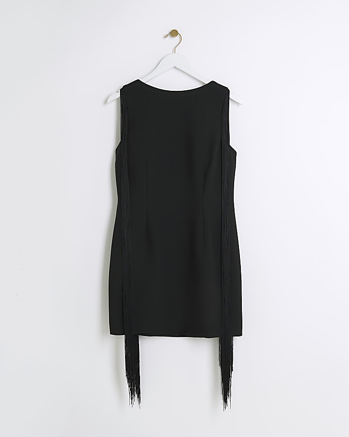 Black RI Studio fringe bodycon mini dress