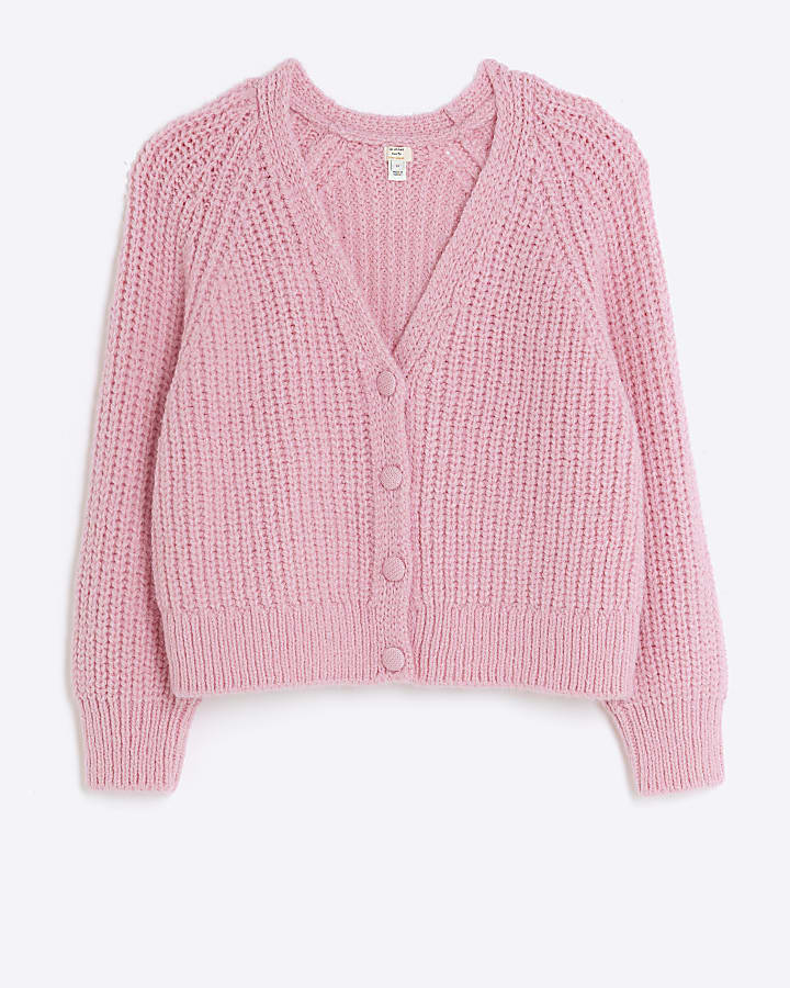 Pink chunky v-neck cardigan