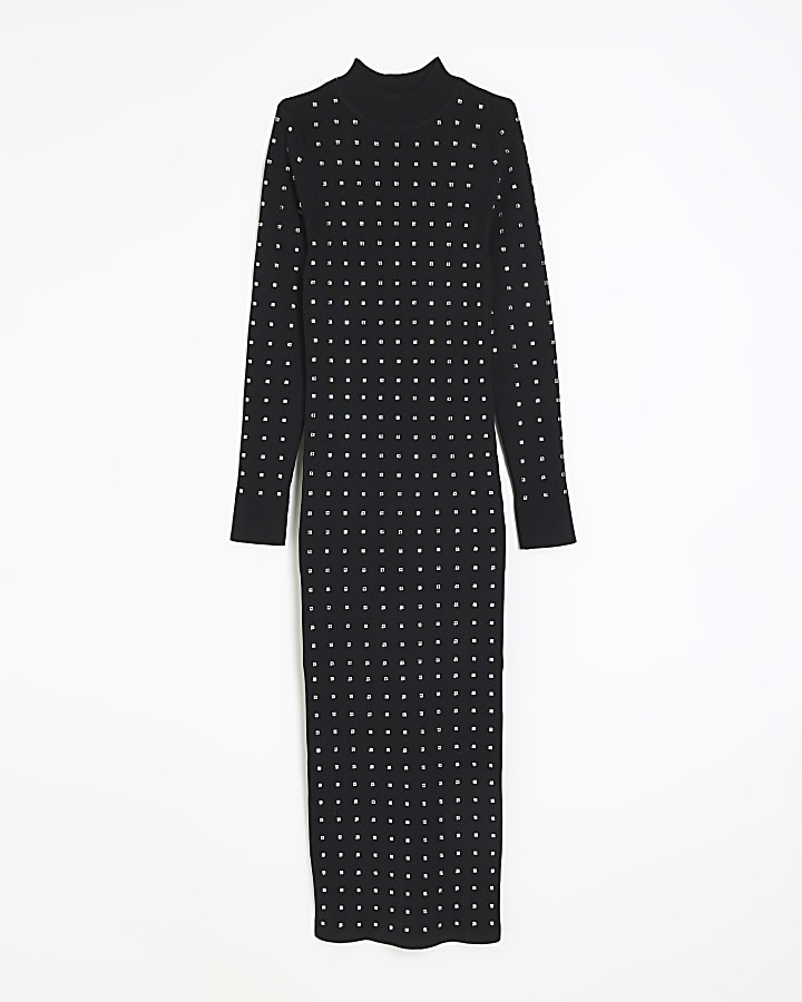 Black heatseal bodycon midi dress