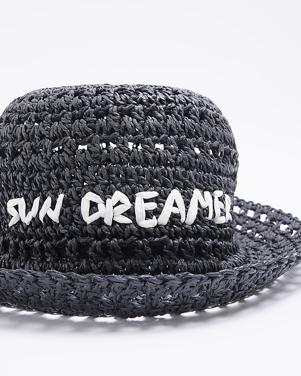 Black sun dreamer straw crochet bucket hat