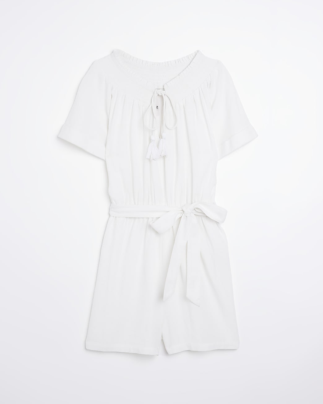 White linen short sleeve playsuit