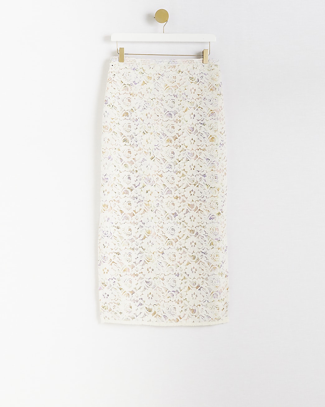 Cream floral print lace pencil skirt