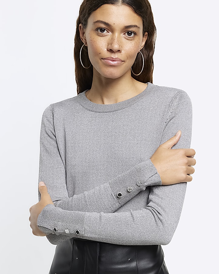 Silver knitted long sleeve top