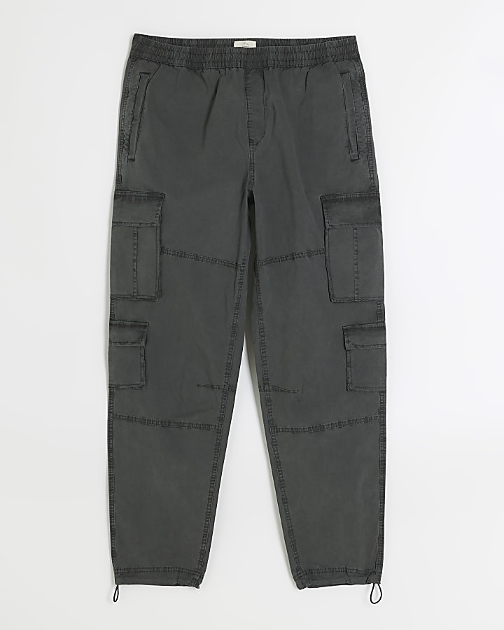 Washed grey regular fit cargo trousers