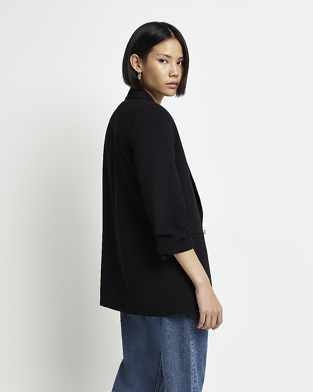 Black ruched sleeve blazer