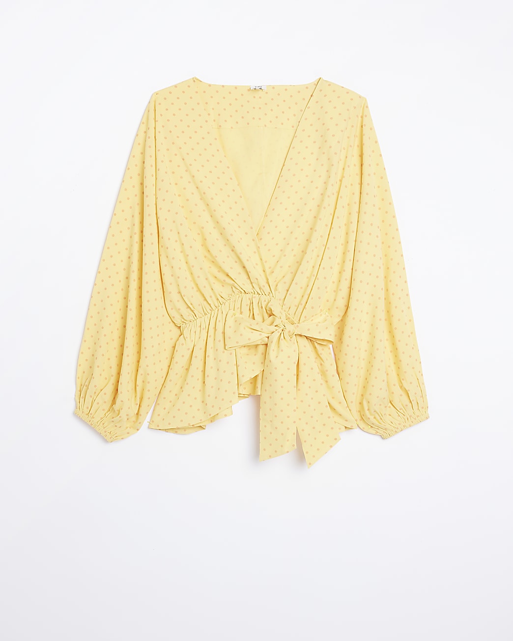 Yellow spot long sleeve kimono wrap top